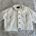 Shaci Blue Womens White Button Up Collared Furry‎ Cropped Jacket Small Photo 0