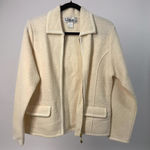 Lisa International Womens Cream Boiled Wool Zip Up Cardigan Jacket Classic S White Photo 0