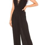 Free People CEM Black Sleeveless Lace Trim Deep V Cinch Waist Wide Leg Jumpsuit Photo 2
