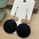 Handmade Cork on Leather and Wood Circle Round Neutral Dangle Lightweight Earrings Photo 0