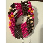 Vintage Y2K Womens Chunky Pink Brown Layered Beaded Cuff Bracelet Boho Western Photo 2