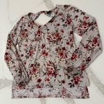 Daytrip  Floral V-Neck Long Sleeve Top Women’s Small Taupe/Red Cut Out Back Boho Photo 1