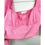 ASTR  The Label Pink Long Sleeve Square Neck Crop Top Size Large Smocked Back Photo 3
