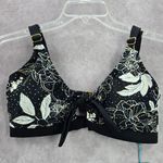 Heat Black White Floral Padded Magnolia Tie Front Bralette Swim Top L Large Photo 0