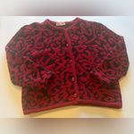 VINTAGE LEWINGER Red and Black Button Down Cardigan Made in France Medium/Large‎ Photo 2