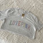 PINK - Victoria's Secret PINK by Victoria’s Secret Love Pink Rhinestone Crewneck Tee in Gray Size XS NWT Photo 1