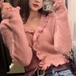 ZARA Pink Ruffle Trim Knit Cardigan Sweater Button Front Size Small Photo 0