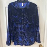 Pilcro Relaxed Blue Velvet Colorful Luxury Holiday Blouse‎ 8  Anthropologie Mara Photo 2