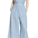 1901  Nordstrom Ruffle Sleeve Crop Wide Leg Romper Cotton Chambray Blue Size 14 Photo 0