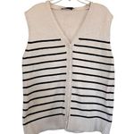 ZARA Cream Black Striped Knit Sleeveless Cardigan Sweater Vest Size Small Photo 0
