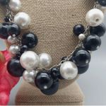Black & White Cluster Ball Bead Collar Necklace Black Faux Suede & Silver Tone Photo 2
