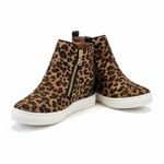 Le Sheelah Leopard Print Wedge Sneakers Hidden Zipper Ankle Boots Size 6 Brown Photo 9