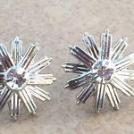Silver Tone Crystal Flower Floral Stud Earrings Photo 0