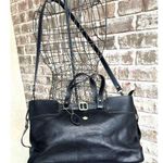 Isanti Leather Crossbody Bag Navy Top Zip Tote Handles Logo Code Italy Travel Blue Photo 0