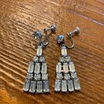 Vintage rhinestone clip on earrings, 2” Silver Photo 0