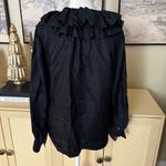 J.Crew  Collection Black Silk Ruffle Neck Button Down Shirt Size Medium Photo 3