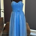 Women’s Tea Length Blue Prom Party Dress Corset Back Sweetheart Neckline Size 16 Photo 0