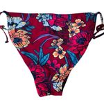 Floral Swimsuit Bottoms Red Multicolor Tie Side Bikini Bottom Size L Photo 2