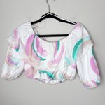 Gianni Bini  Brushstroke Off-Shoulder Ruffle Crop Top Puffy Sleeves‎ Size Medium Photo 5