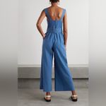 Farm Rio  Belted Pleated Linen-blend Jumpsuit In Blue, Size Small, $270 Photo 4