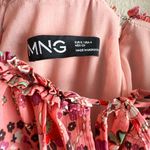 Mango  Ruched off shoulder Floral Pink Boho Dress Slit Size 4 Photo 3