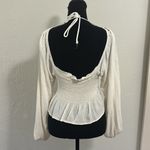 Final Touch  Cream Smocked Cropped Flowy Peplum Keyhole Tie Back Top Photo 6