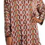 NEW BY DESIGN Marissa Collared Poly Silk Tunic In Art Deco Size Large Red Photo 0