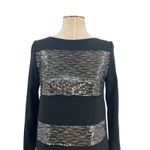 Gerard Darel  Sequin Shift‎ Dress Long Sleeve Black Silver Size 38 US 6 Photo 2