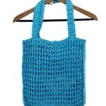 AQUA Crochet Tote Bag With Matching Pouch in Blue New Photo 5