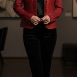 Peter Nygard  Womens‎ Quilted Ribbon Red Leather Stretch Knit Jacket Medium 10 12 Photo 0