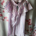 Primark NWT Off Shoulder Candy Pink Blue Pinstripe Cover Up Dress Size Small Photo 0