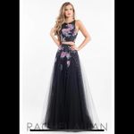 Rachel Allan 7511 floral black tulle high neckline two piece prom dress NEW 0 Photo 11