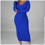 Hera Collection Women’s Royal Blue Ribbed Knit Long Sleeve Midi Dress Size M Size M Photo 2
