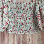 Sokie Collective White Puff Sleeve Ditsy Floral Smocked Top Size M Photo 5