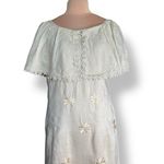 Vintage Linen Embroidered Floral Maxi Dress Lace Capelet Overlay Medium Photo 1