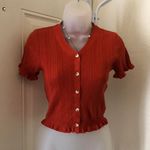 Burnt orange red ruffle hem short sleeve coquette cardigan Photo 2