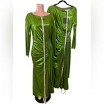 Mac Duggal NWT Drape Bodice Metallic Green Long Sleeve Dress 4 Gown Style 27165 Photo 3