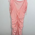 Good American Pink Ruched Spaghetti Strap High Slit Deep V Back Maxi Dress Photo 8