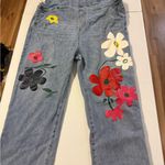Artistic BOHO Floral Retro Painted Unique Denim XL Colorful Unbranded Overalls Blue Photo 2