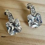 Sparkly CZ Cushion Cut Drop Earrings Silver Photo 1
