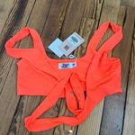 Tiger Mist Bright Neon Orange V Beck Tie Kim Crop Top Tank Photo 6