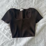 Aritzia babaton brown knit square neck cropped top Photo 1