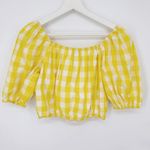 Color Me‎ Courtney Kris Crop Top Small Yellow Gingham Puff Photo 4