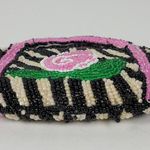 Vintage Handmade Womens Coin Purse Pink Black Rose Embellished Beads with Handle Photo 5