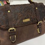 VALENCHI Brown Leather Floral Travel Bag for Women EUC Brown Photo 1