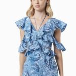 Elliatt Snow Printed Linen Gown Blue Floral Photo 4