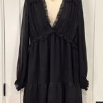 ZARA  Jacquard Mini Dress Long Sleeve Chiffon Babydoll Black Small Whimsigoth Photo 5