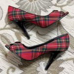 Charlotte Russe Plaid Peep Toe Heels Red Holiday Tartan Pumps Shoes 7 Photo 3