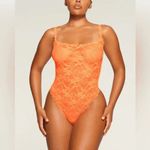 SKIMS Neon Bright Orange Stretch Lace Sheer Bodysuit 4X NWT Photo 6
