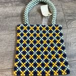 LULU NYC Handcrafted Beaded Gingham Blue Multi Tote Photo 0